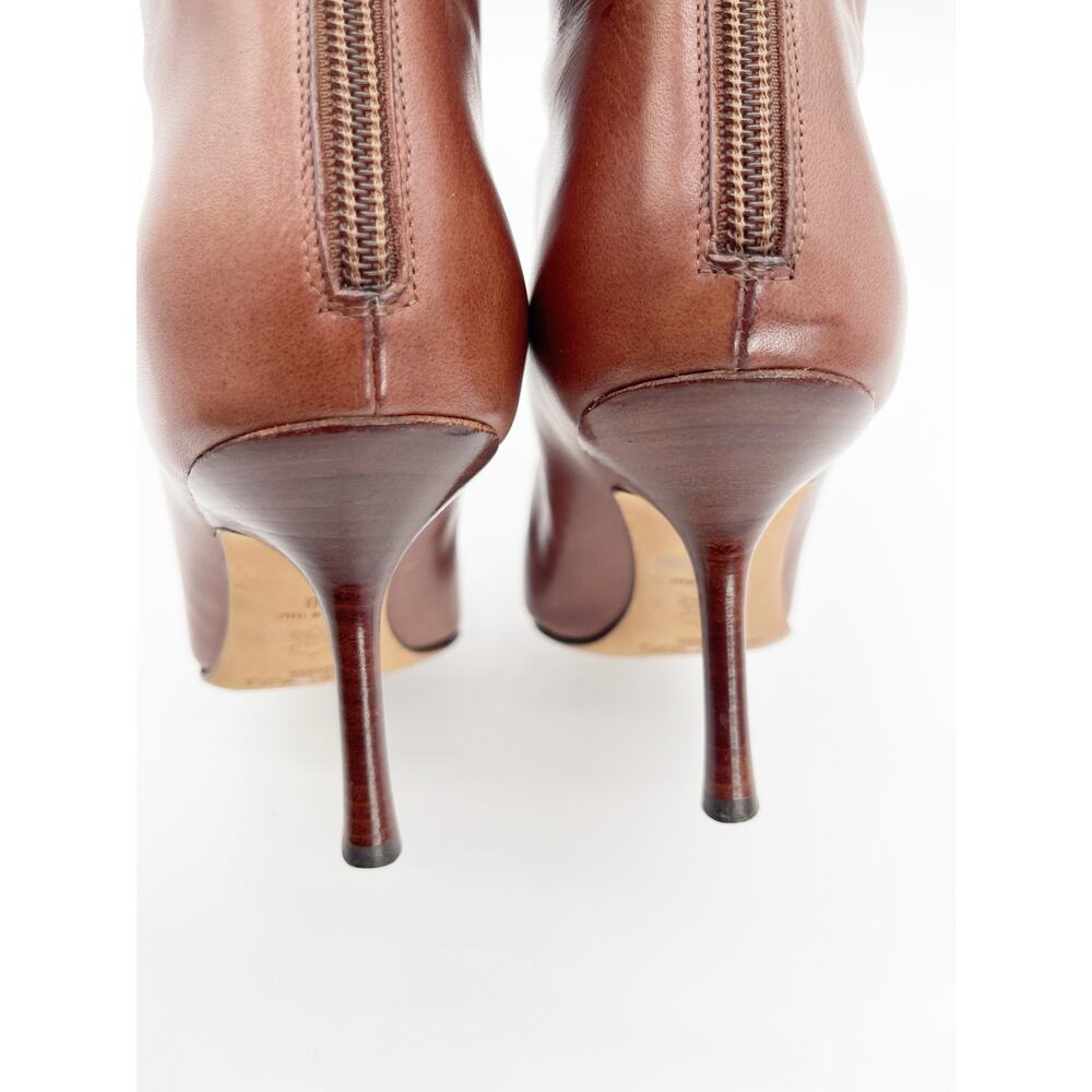 Jimmy Choo Vintage Y2K Mahogany Peony Square Toe Leather Knee High Boots IT 38 - Picture 11 of 14